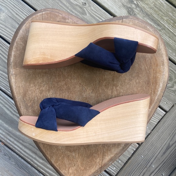 NWOT Loeffler Randall Taylor Wedge Mule Sandal Navy Suede Women's Size 8.5 - 9 - Picture 3 of 15